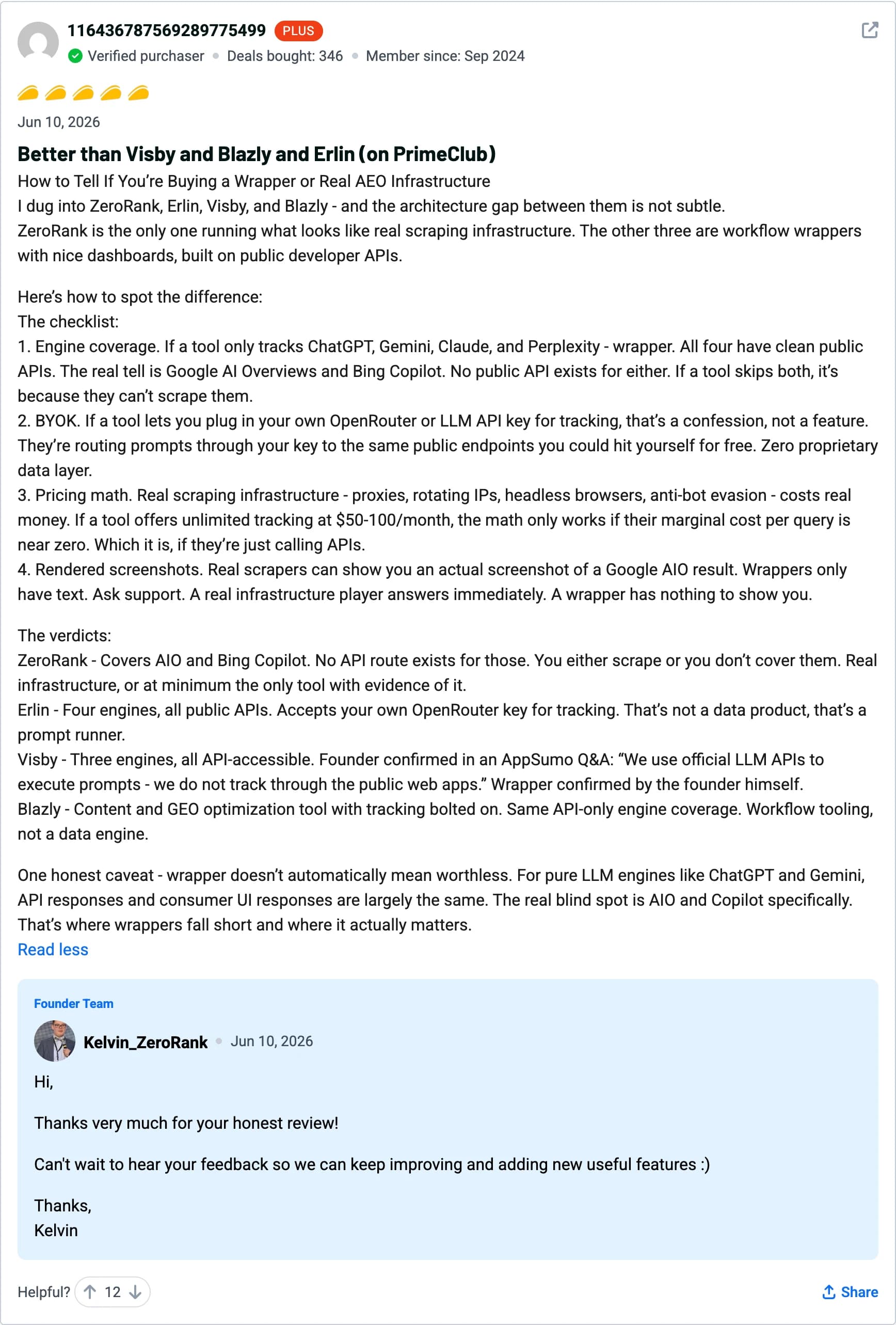 Verified AppSumo buyer — 5-star ZeroRank AI review: Better than the alternatives