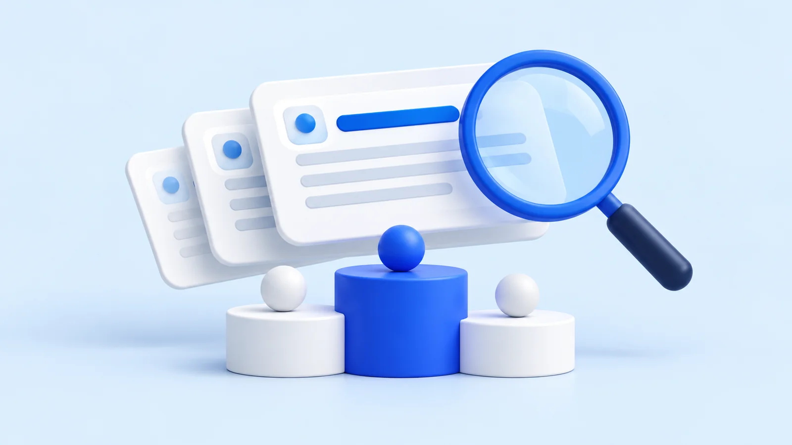 Blue-and-white editorial illustration for a ZeroRank AI search resource
