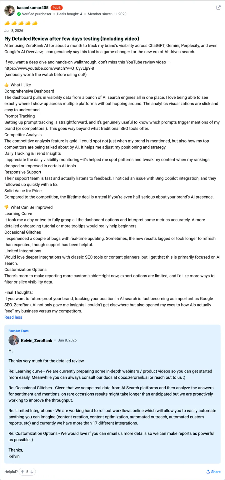basantkumar405 — 5-star ZeroRank AI review on AppSumo: My detailed review after a few days of testing